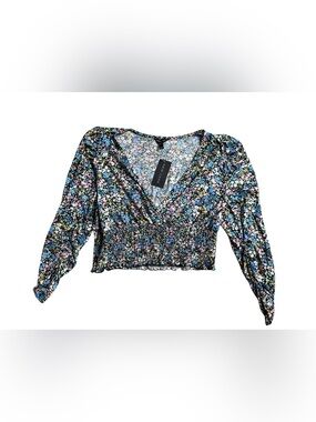 New Look Floral Smocked V-Neck Long Sleeve Crop Top